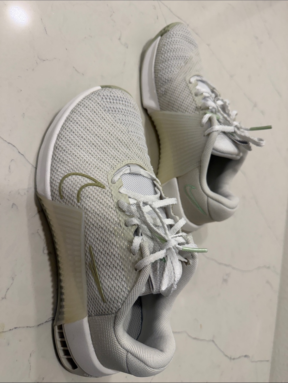 Nike METCON Women's White Knit Athletic Sneakers with Light Green Accents